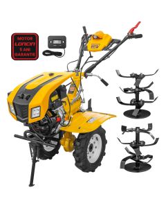 Motocultor AgroPro LC 850 motor Loncin 7 CP benzina 2+1 viteze latime lucru 65-90 cm freze roti cauciuc 4.00x8" capota cu faruri LED tahometru