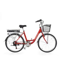Bicicleta electrica Hecht prime red cu sasiu din aluminiu schimbator shimano acumulator 36 v