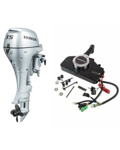 Motor barca Honda BF15DK2 SRU cu mansa cizma scurta 15 CP 4T comanda la distanta rezervor atasat elice aluminiu cu 4 aripi port incarcare 12A