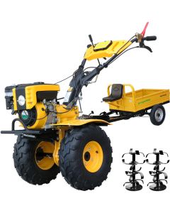 Motocultor ProGARDEN Campo 873 Alpine + Remorca ProGARDEN Alpine RM500T cu tractiune G2 motor 7CP benzina 2+1 viteze latime lucru 105 cm 2+1+1 freze roti ATV 2 prize putere