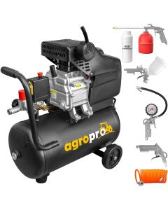 Compresor AgroPro AirPRO 2024B putere 1.5 kW debit 206 l/min presiune 8 bari rezervor 24l kit 5 accesorii