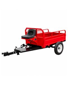Remorca DKD 750 Premium capacitate max 750 kg roti 5.00-12" dimensiuni bena 140x100x45 cm obloane inaltate basculare scaun cu spatar din burete frana picior frana mana