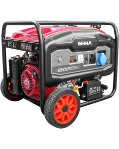 Generator curent Weima WM 8000E Inverter motor 5.5 CP 4 timpi putere maxima 8kVA 230V benzina rezervor 30 l pornire electrica roti si maner transport
