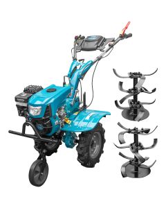 Motocultor DKD 100B NEW motor 7 CP benzina 2+1 viteze latime lucru 50-89 cm freze roti cauciuc 4.00x8" capota cu far LED