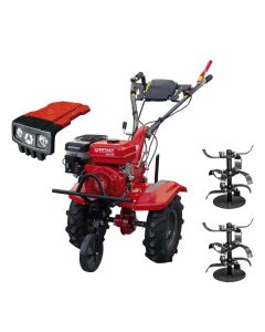 Motocultor Rotakt RO110RV cu kit de capotare motor 8.5 CP benzina latime lucru 90 cm 2+1 viteze freze roti cauciuc 5.00-8 roata frontala