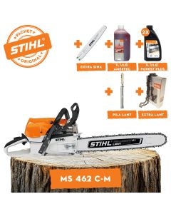 Motofierastrau profesional STIHL MS 462 C-M putere 6CP lama 50cm 1.6mm pas lant 3/8" + ulei amestec 2T 1L + ulei forest plus 2L + extra lant + extra sina + pila lant