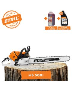Motofierastrau profesional STIHL MS 500i putere 6.8CP lama 50cm pas lant 3/8" RS Rollomatic ES Light + ulei amestec 2T 1L + ulei forest plus 2L