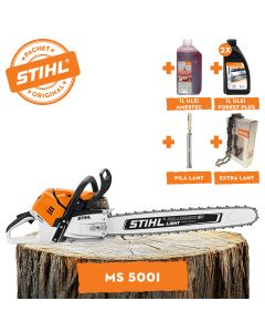 Motofierastrau profesional STIHL MS 500i putere 6.8CP lama 50cm pas lant 3/8" RS Rollomatic ES Light + ulei amestec 2T 1L + ulei forest plus 2L + extra lant + pila lant