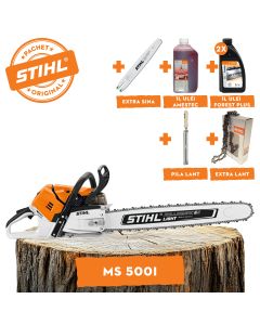 Motofierastrau profesional STIHL MS 500i putere 6.8CP lama 50cm pas lant 3/8" RS Rollomatic S + ulei amestec 2T 1L + ulei forest plus 2L + extra lant + extra sina + pila lant