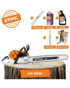 Motofierastrau profesional STIHL MS 500i putere 6.8CP lama 50cm pas lant 3/8" RS Rollomatic S + ulei amestec 2T 1L + ulei forest plus 2L + 2x extra lant + extra sina + pila lant