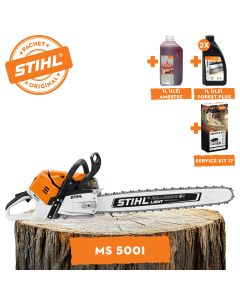 Motofierastrau profesional STIHL MS 500i putere 6.8CP lama 50cm pas lant 3/8" RS Rollomatic S + ulei amestec 2T 1L + ulei forest plus 2L + service kit 17