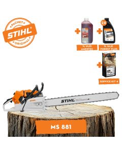 Motofierastrau profesional STIHL MS 881 putere 8.7CP lama 105 cm pas lant .404" RS + ulei amestec 2T 1L + ulei forest plus 2L + service kit 4