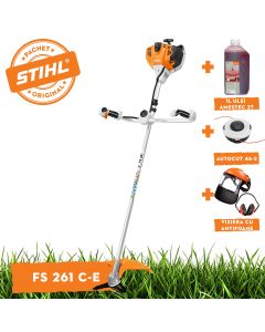 Motocoasa STIHL FS 361 motor 2.3 CP latime de lucru 52 cm cutit taietor pentru tufisuri 300-3 centura universala advance plus + ulei amestec 2T 1L + AutoCut 46-2 + viziera cu antifoane