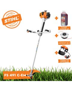 Motocoasa profesionala STIHL FS 491 C-EM L ErgoStart benzina putere 2,4kW diametru taiere 52 cm cutit taietor pentru tufisuri BC 300-3 ham advance + ulei amestec 2T 1L + AutoCut 46-2 + viziera cu antifoane