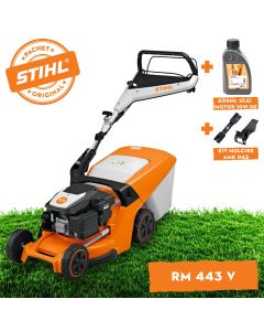 Masina de tuns iarba STIHL RM 443 V benzina autopropulsata latime taiere 41 cm cos colector 52 L + ulei motor 10W-30 0.6L + kit mulcire AMK 043