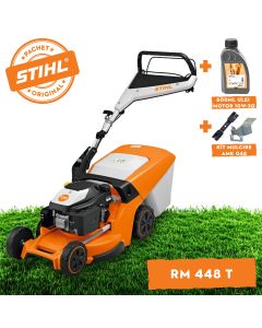 Masina de tuns iarba STIHL RM 448 T benzina autopropulsata latime taiere 46 cm cos colector 52 L + ulei motor 10W-30 0.6L + kit mulcire AMK 048
