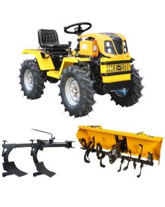 ProGARDEN Campo T12 Minitractor G2.1 4x4, 12CP, diesel, hidraulica fata-spate, roti 6.00-12 cu freza tractata 90 cm plug arat cu 2 brazde